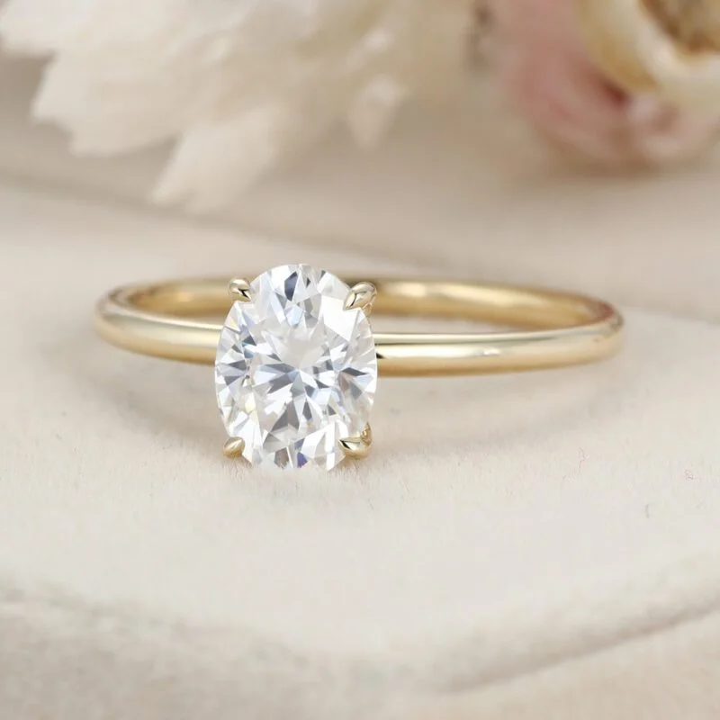 Oval Moissanite Engagement Ring Unique Yellow Gold diamond engagement Ring art deco Wedding 14K Solid Gold Bridal Ring Promise Anniversary gift