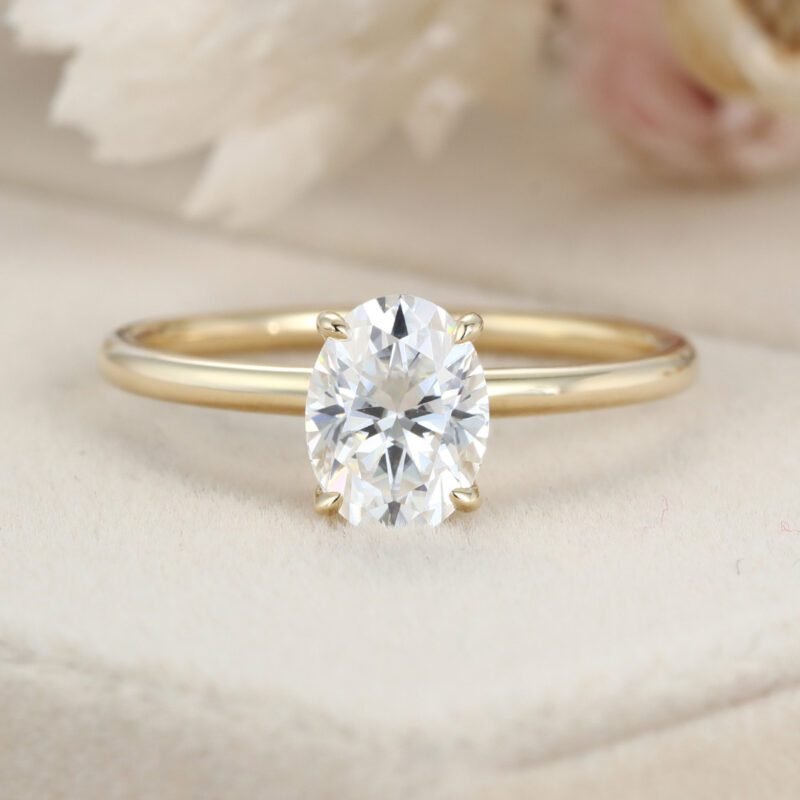 Oval Moissanite Engagement Ring Unique Yellow Gold diamond engagement Ring art deco Wedding 14K Solid Gold Bridal Ring Promise Anniversary gift