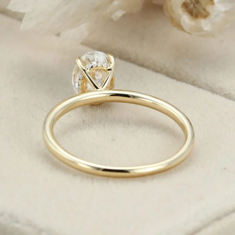 Oval Moissanite Engagement Ring Unique Yellow Gold diamond engagement Ring art deco Wedding 14K Solid Gold Bridal Ring Promise Anniversary gift