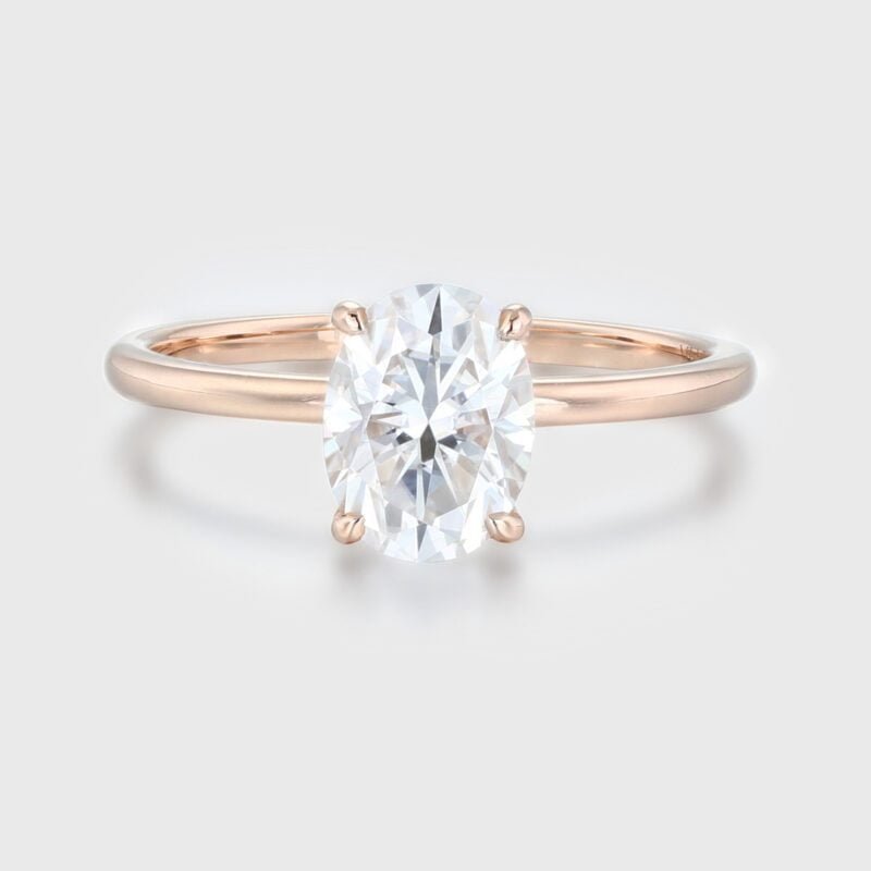 Simple 8x6mm 1.5 CT Oval Moissanite Ring 14K Rose Gold