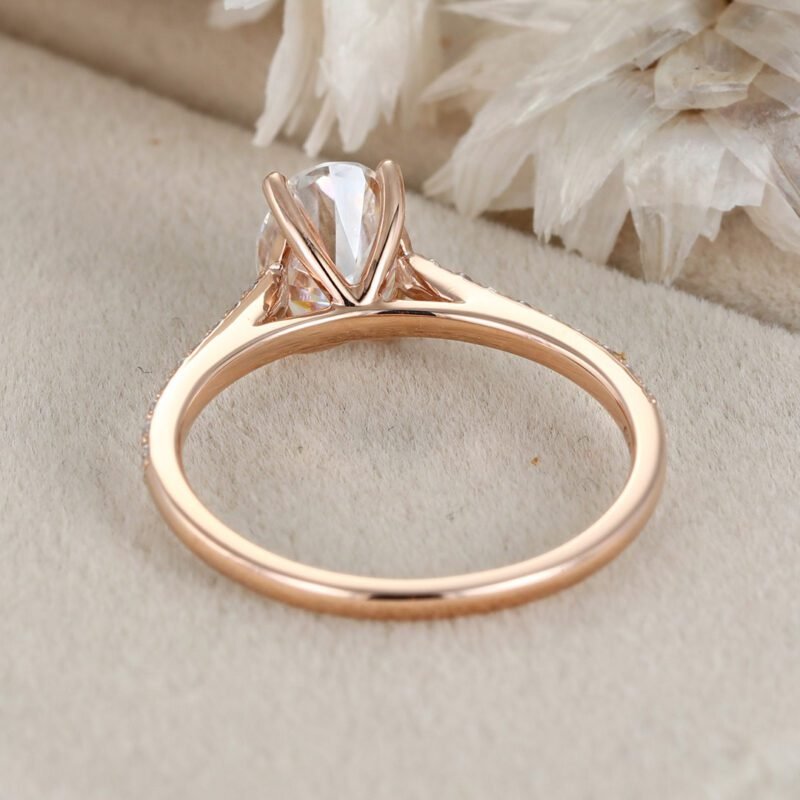 Oval Moissanite engagement ring Unique engagement ring Vntage Rose gold woman Half eternity Diamond wedding Bridal ring Anniversary gift