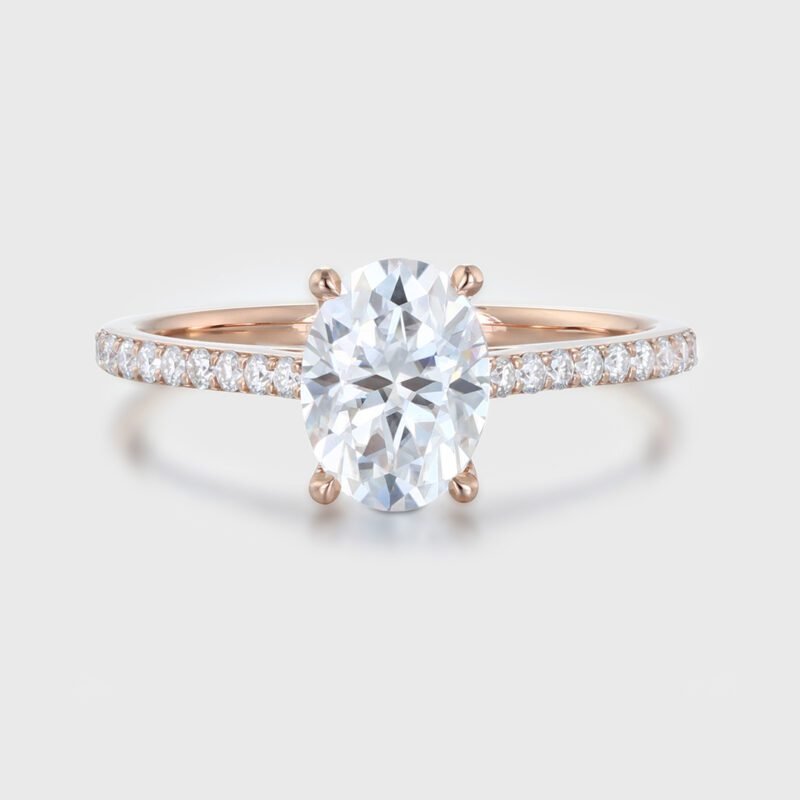 Oval Moissanite engagement ring Unique engagement ring Vntage Rose gold woman Half eternity Diamond wedding Bridal ring Anniversary gift