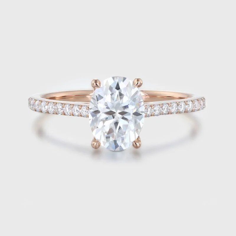 Oval Moissanite engagement ring Unique engagement ring Vntage Rose gold woman Half eternity Diamond wedding Bridal ring Anniversary gift