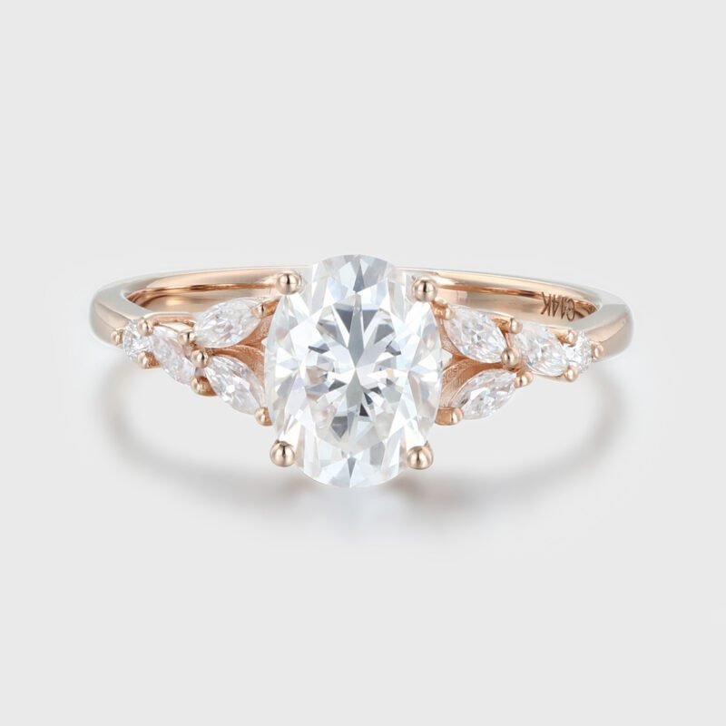 Vintage 1.5CT Oval Moissanite Wedding Bridal Anniversary Ring In 14K Rose Gold