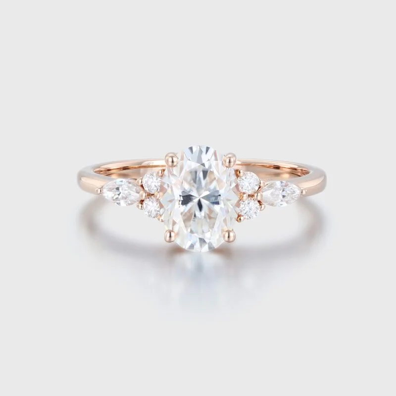 Oval Moissanite engagement ring, unique Cluster rose gold engagement ring, women vintage Marquise diamond wedding Bridal art deco Anniversary