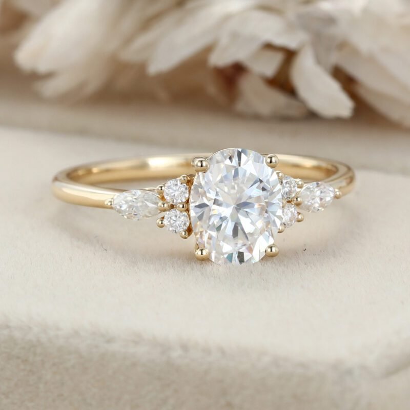 1.5 Carat Oval Cut Moissanite Engagement Ring In Yellow Gold - Oveela ...