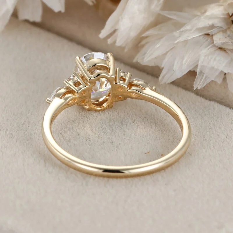 Oval Moissanite engagement ring Unique Yellow gold engagement ring women vintage Cluster Marquise diamond wedding Bridal Anniversary gift