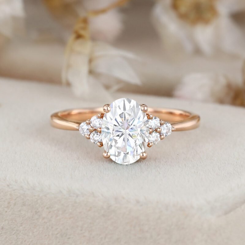 Oval Moissanite engagement ring women unique rose gold engagement ring women vintage cluster diamond ring Bridal promise Anniversary gift