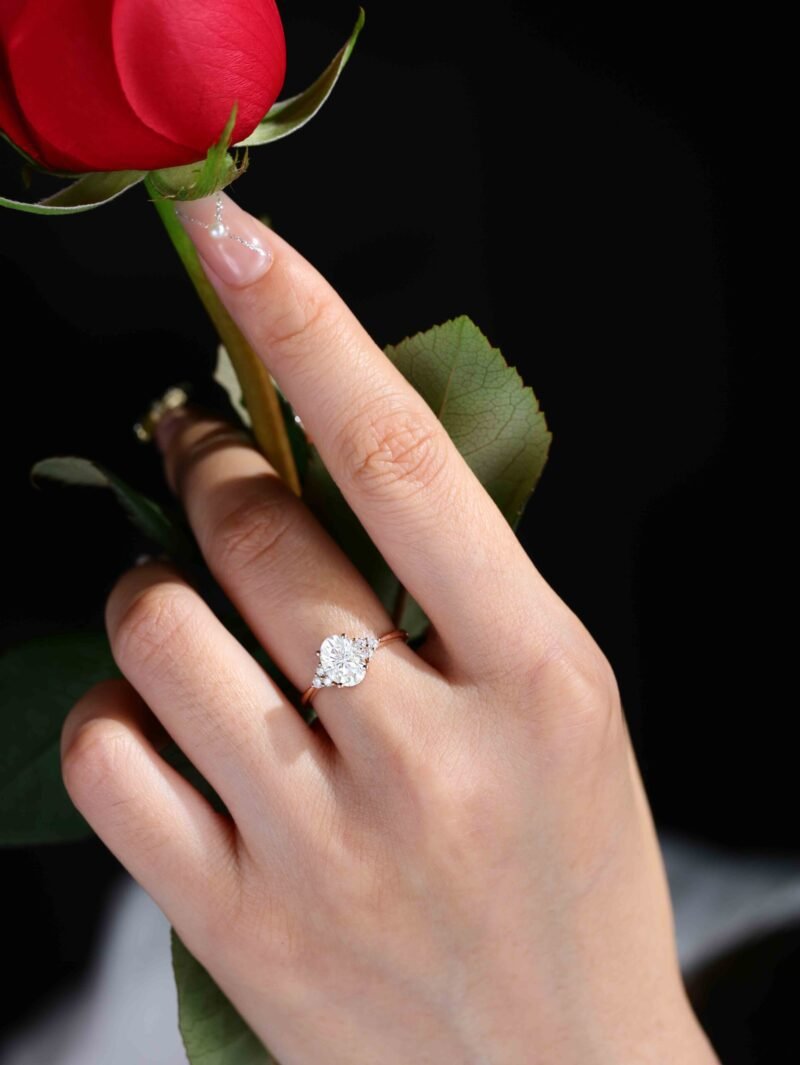 Oval Moissanite engagement ring women unique rose gold engagement ring women vintage cluster diamond ring Bridal promise Anniversary gift