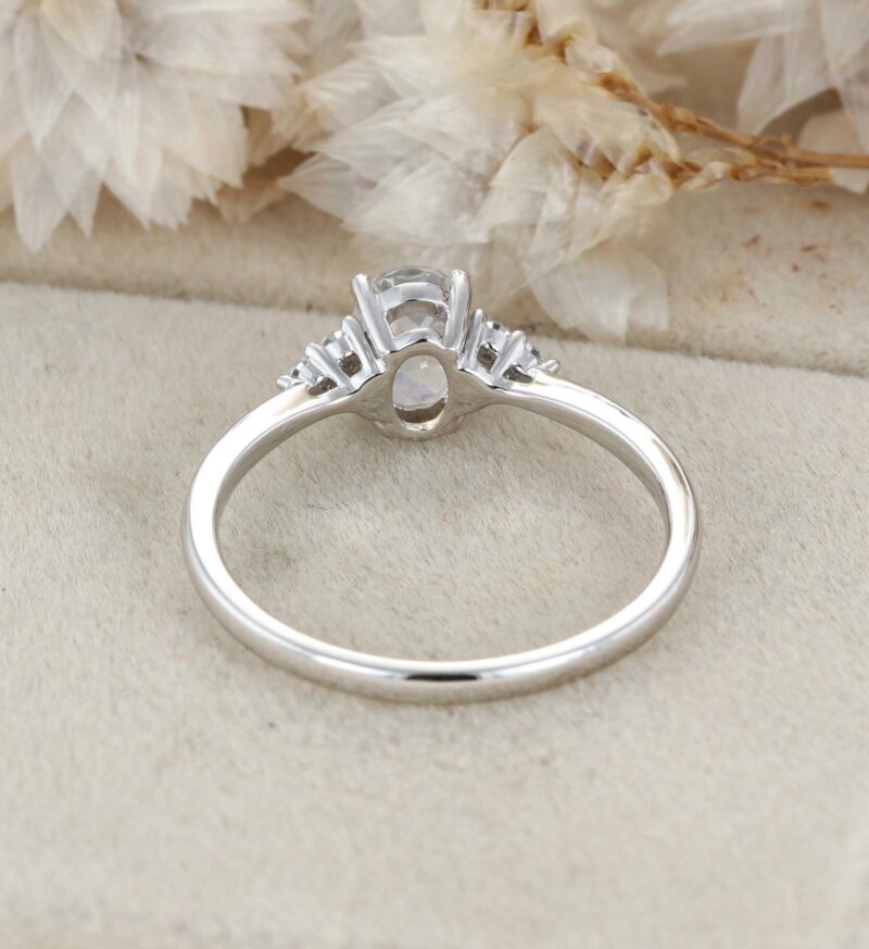 Oval Moonstone Engagement Ring Women Vintage 14K White Gold Woissanite Engagement Ring Art Deco Cluster Ring Bridal Promise Anniversary Ring