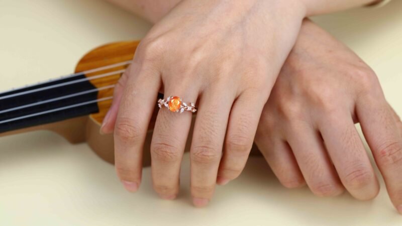 Oval Nature Sunstone Engagement Ring Branch Marquise Moissanite Cluster Ring 14K Solid Gold Ring