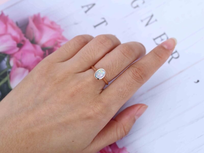 Oval Opal Bezel Solitaire Engagement Ring Opal Bezel Wedding Ring Solitaire Bridal Ring Simple Wedding Ring Rose Gold engagement ring