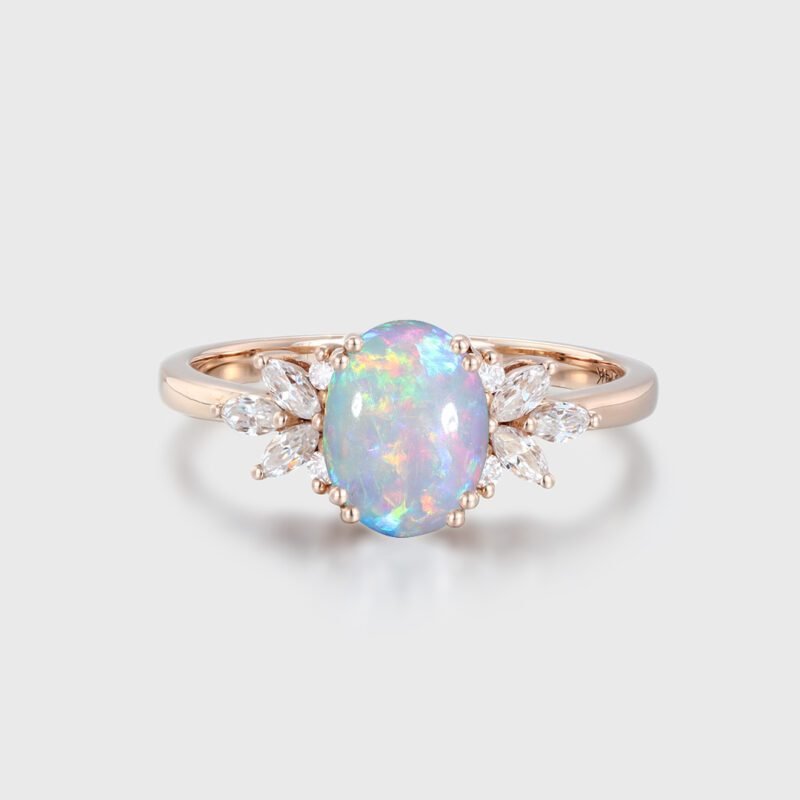 Vintage Oval Cut Opal Ring For Women 10k Rose Gold Engagement Bridal Promise Anniversary Gift