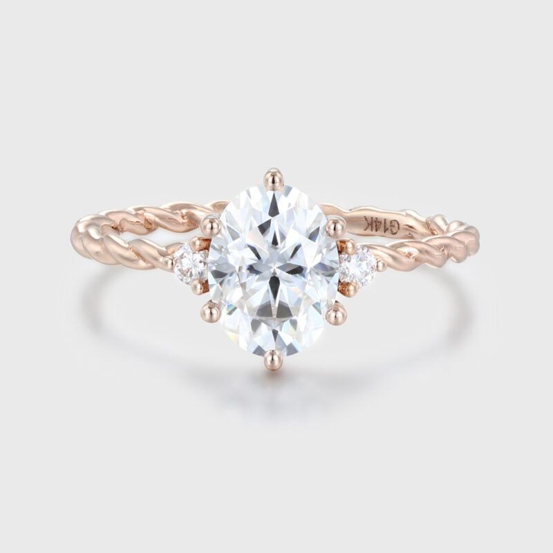 1.5 CT Oval Cut Moissanite Cluster Twist Bridal Ring for Women Rose Gold