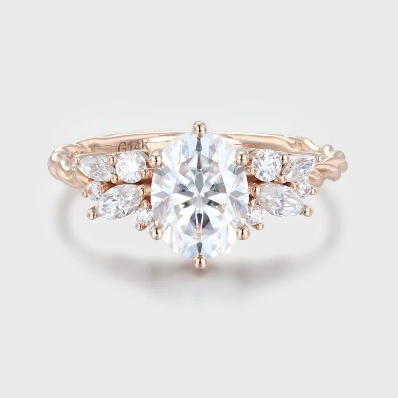 Art Deco Vintage Oval Shaped Moissanite Engagement Ring In 14K Rose Gold