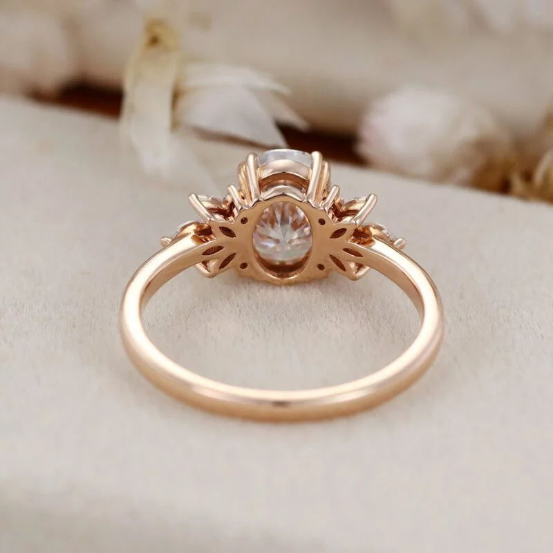 Oval cut Moissanite engagement ring Vintage Rose gold engagement ring Cluster ring Art Deco marquise ring Bridal Promise Anniversary gift