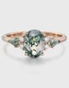 Oval Cut Moss Agate Engagement Ring Vintage 14k Rose Gold Cluster Green Agate Anniversary Ring