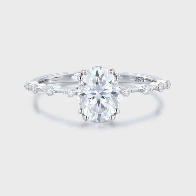 Oval moissanite engagement ring women Unique White gold engagement ring vintage art deco diamond ring Bridal Promise ring Anniversary gift