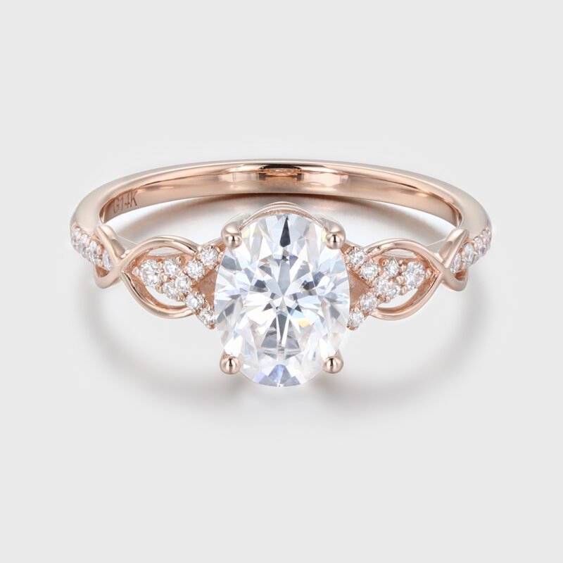 1.5 Ct Oval Cut Moissanite Vintage Engagement Ring In 14K Rose Gold