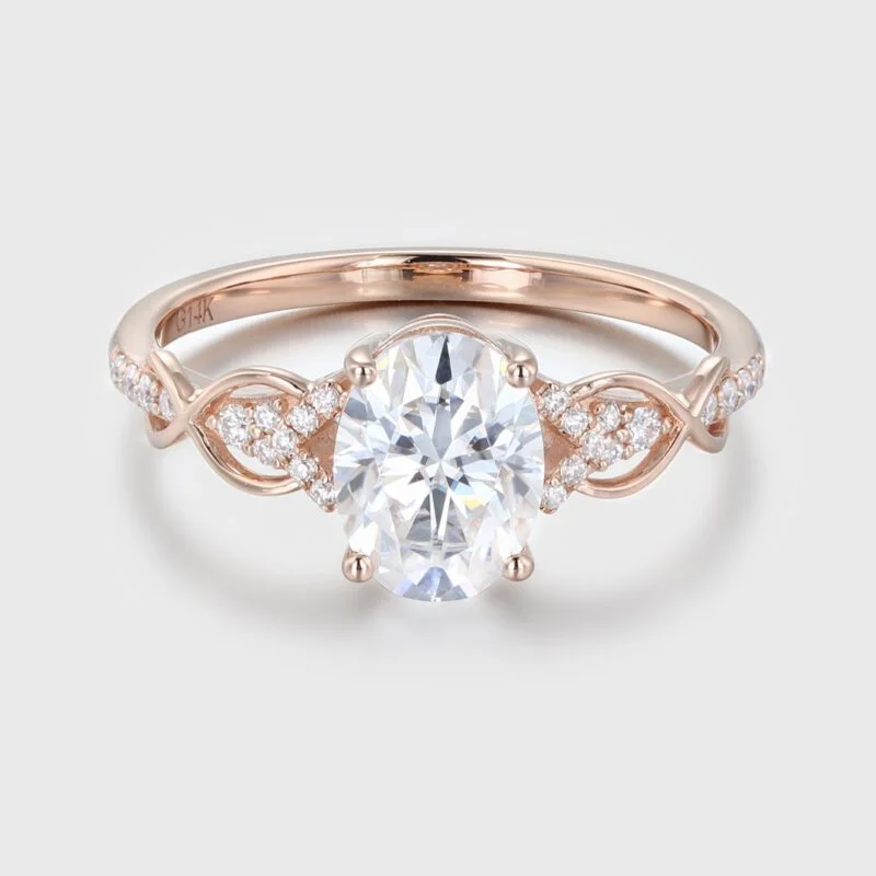 1.5 Ct Oval Cut Moissanite Vintage Engagement Ring In 14K Rose Gold