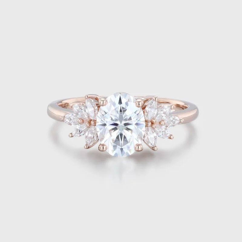 1.5 Carat Oval Cut Moissanite Engagement Ring In 14K Rose Gold