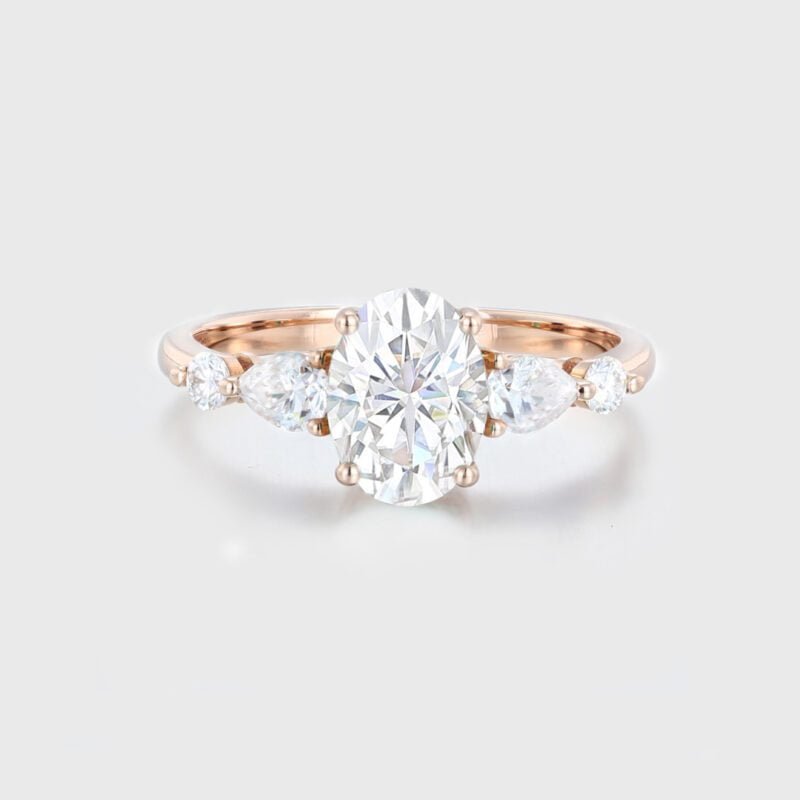 1.5 Carat Oval Cut Moissanite Engagement Ring 14k Rose Gold Vintage Wedding Bridal Promise Anniversary