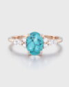 Oval Shaped Turquoise and Diamond Promise Ring, 14K Rose Gold Women’s Wedding, Bridal, Anniversary Ring