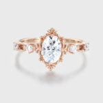 Art deco Vintage 1 Carat Oval Cut Moissanite Engagement Ring In 14K Rose Gold