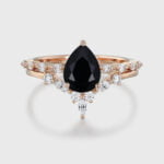 Pear Cut Black Onyx Engagement Ring Set Vintage Rose Gold Cluster Ring Bridal Promise Anniversary Gift