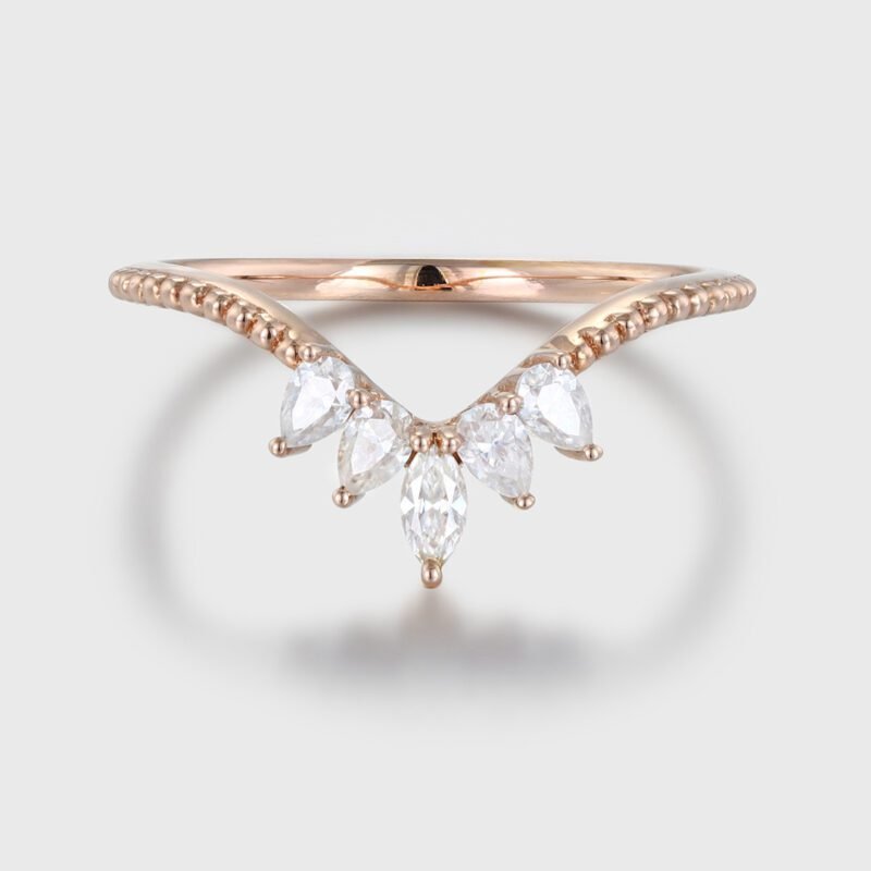 Pear Shape Moissanite Curved wedding band Rose gold Diamond wedding band bridal ring marquise stacking ring bridal promise Anniversary gift
