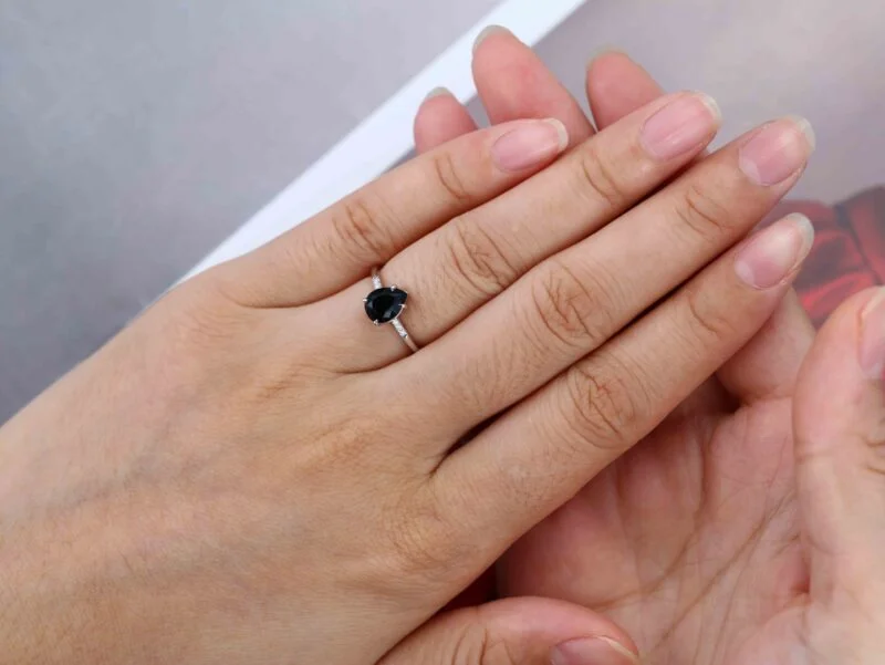 Pear Shaped Black Onyx Engagement Ring Vintage 14K Rose Gold Ring Unique Diamond Wedding Ring Bridal Gift For Her