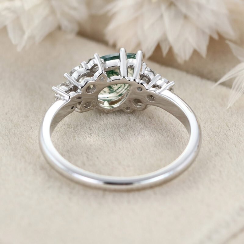 Pear Shaped Moss Agate Engagement Ring Women White Gold Cluster Engagement Ring Bridal Unique Antique Promise Anniversary Gift