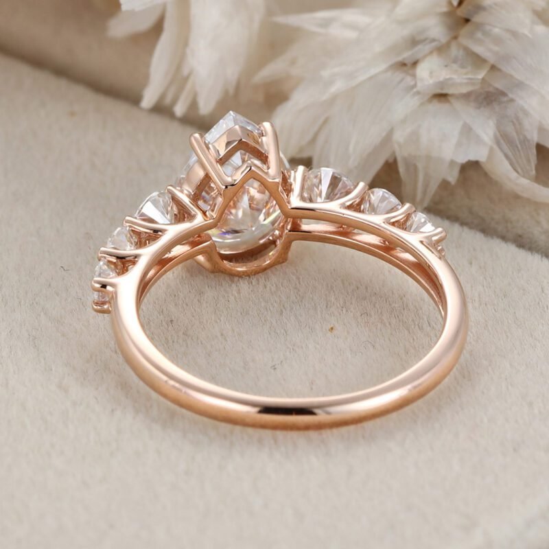 Pear cut Moissanite Engagement Ring Vintage Unique Solid 14k Rose gold Moissanite engagement ring Bridal Promise Anniversary gift for women