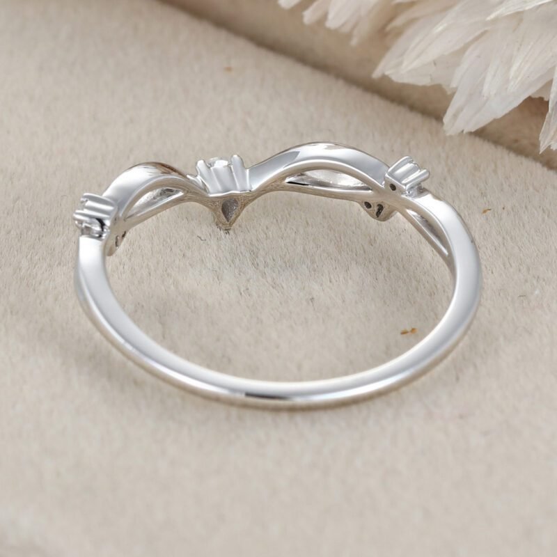 Pear shape Moissanite wedding band Vintage Curved wedding band Unique 14K White gold diamond ring stacking matching Anniversary gift ring