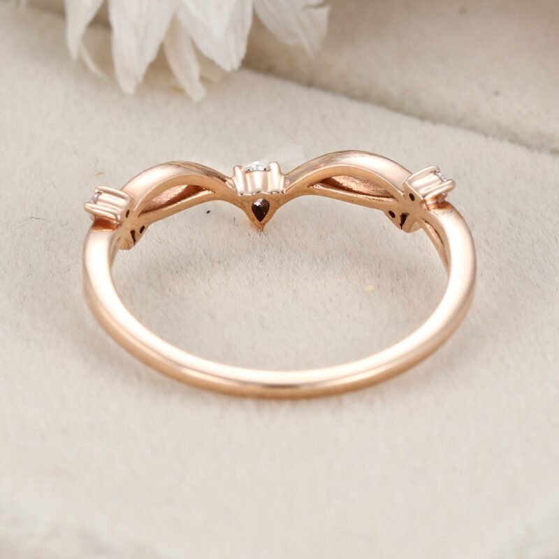 Pear shape Moissanite wedding band Vintage Curved wedding band Unique Rose gold diamond ring stacking matching promise ring Anniversary gift