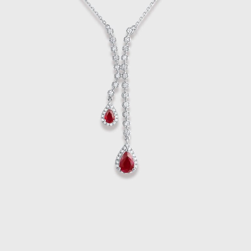 Pear shaped 18K White Gold Ruby Necklace Pear Ruby Necklace July Birthstone Gifts for Women