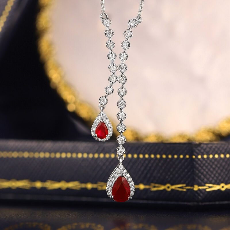 Pear shaped 18K White Gold Ruby Necklace Pear Ruby Necklace July Birthstone Dainty Ruby Necklace