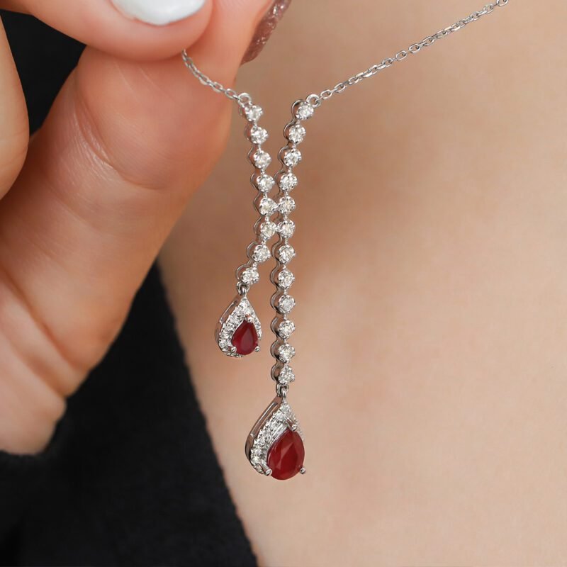 Pear shaped 18K White Gold Ruby Necklace Pear Ruby Necklace July Birthstone Dainty Ruby Necklace