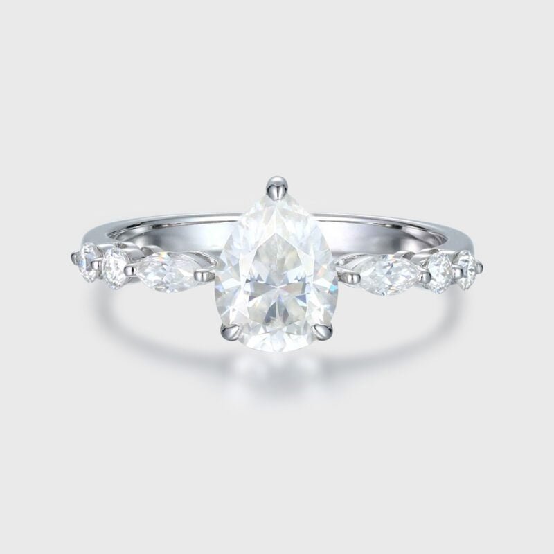 Vintage 1.5 Carat Pear Shaped Moissanite Engagement Ring In 14k White Gold