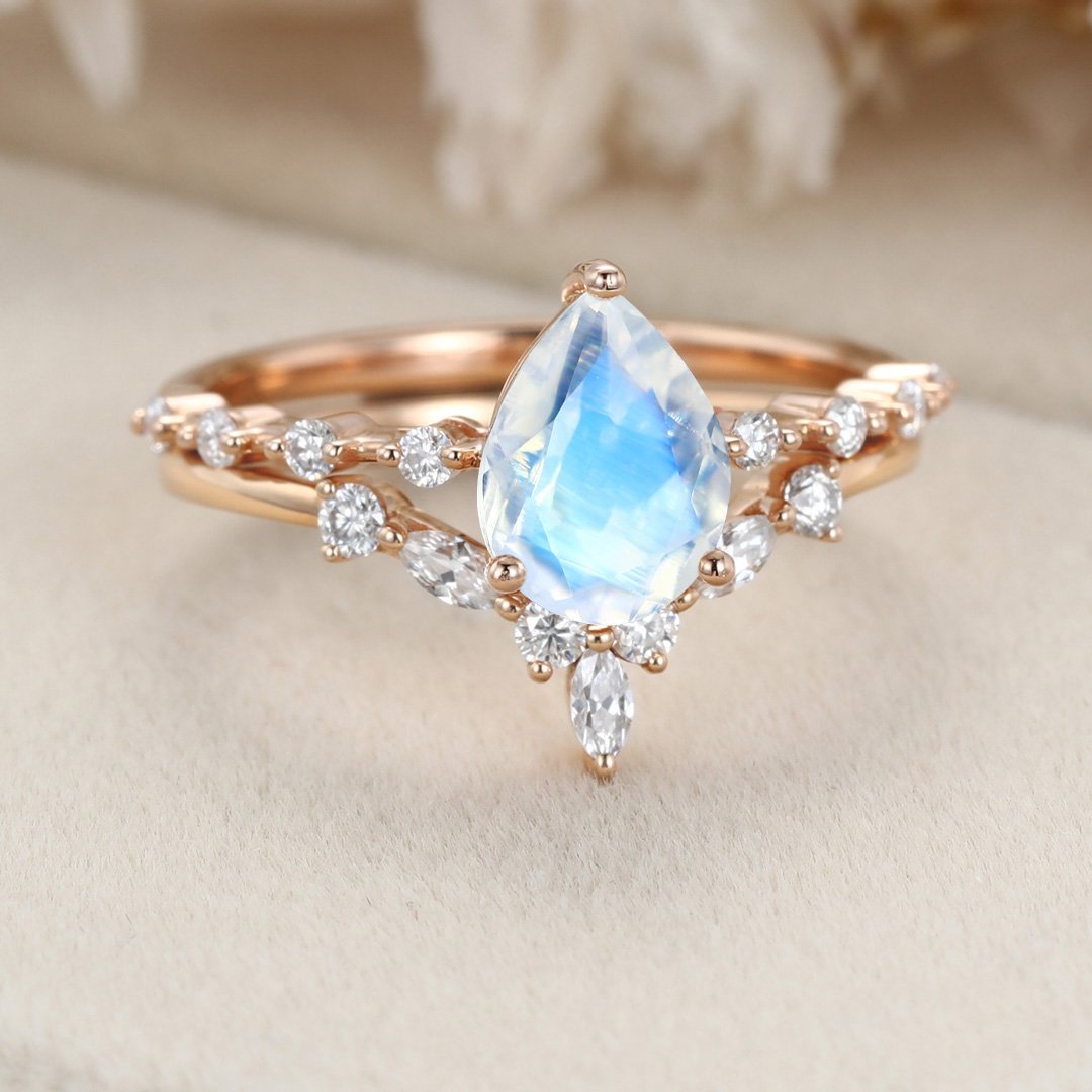 14kt gold and diamond moonstone hex ring | Luna Skye