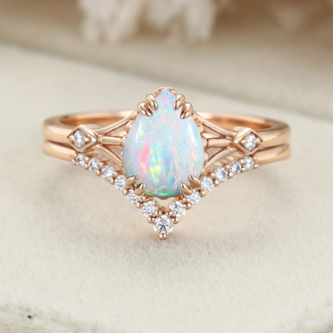 Fat Square Citrine Engagement Ring Set Vintage Rose Gold Enhancer Bridal  Wedding Band Anniversary Rings - Oveela Jewelry