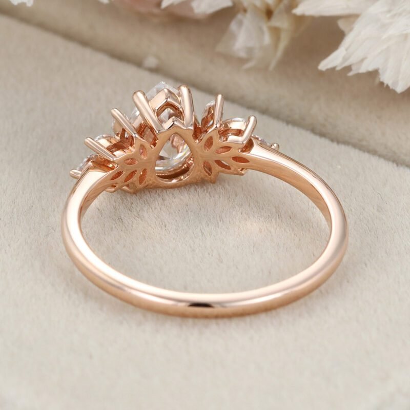 Pear shaped Unique Moissanite engagement ring Vintage Rose gold Cluster engagement ring Art Deco marquise ring Bridal Promise Anniversary