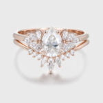 1.5 Carat Pear Shaped Moissanite Cluster Engagement Ring Set Rose Gold