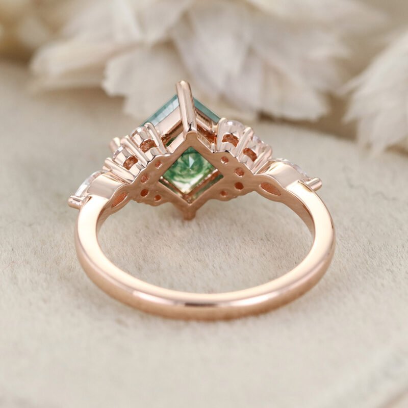 Princess Cut Moss Agate Engagement Ring 14K Rose Gold Engagement Ring Unique Diamond Ring Bridal Wedding Promise Anniversary Gite