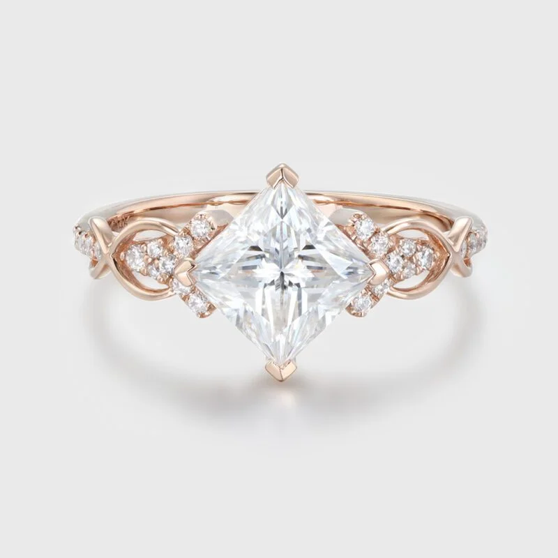 1.5 CT Princess Cut Moissanite Engagement Ring In 14k Rose Gold