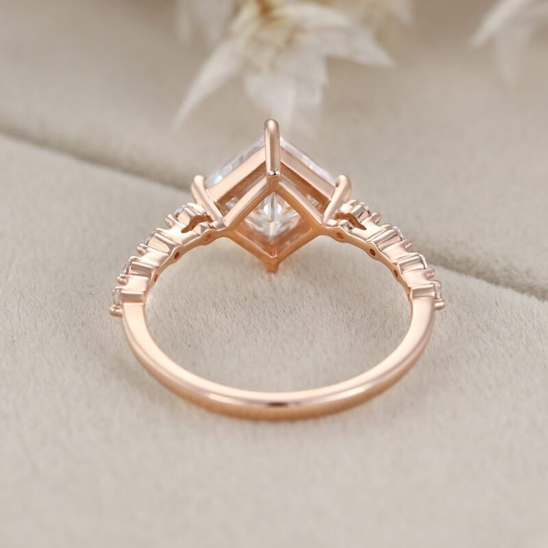 Princess cut moissanite engagement ring Unique Rose gold engagement ring vintage art deco diamond ring women Bridal Promise ring Anniversaryv