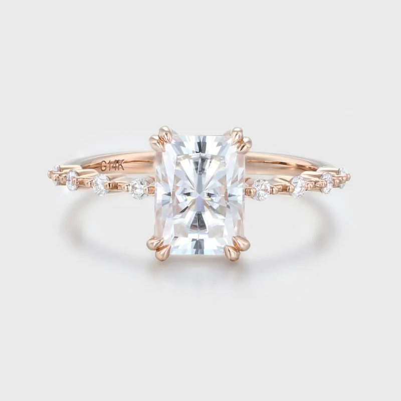 1.8 Carat Radian Cut Moissanite Engagement Ring in 14K Rose Gold