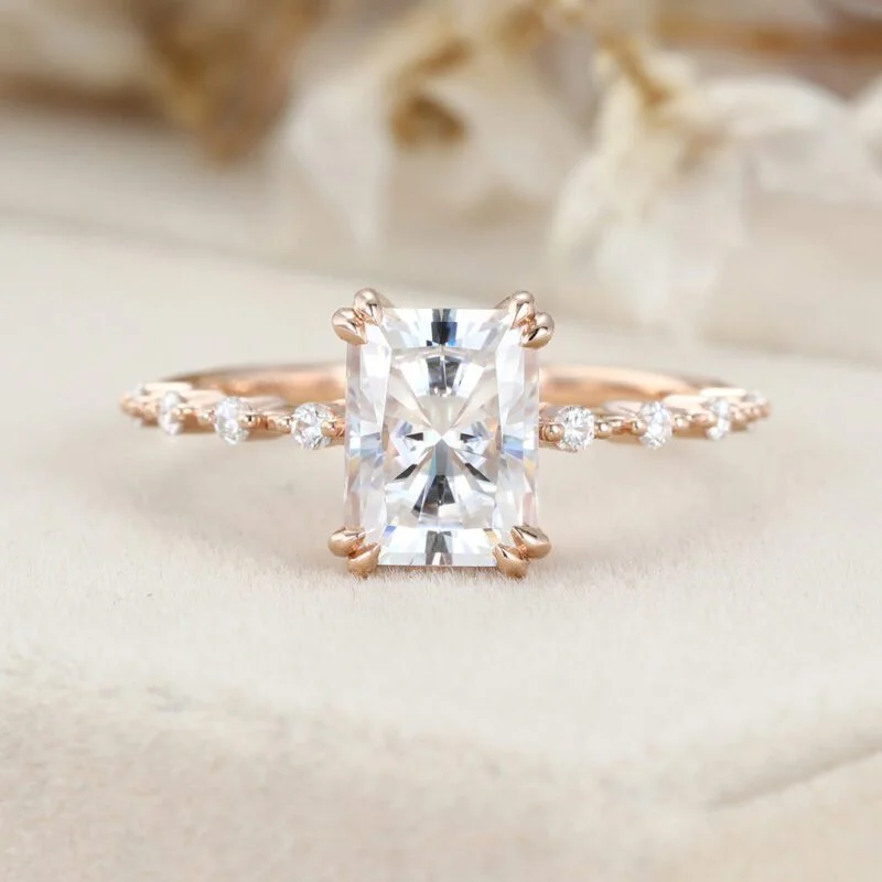 Radian cut Moissanite engagement ring unique engagement ring Vintage Rose gold engagement ring wedding ring Bridal Promise Anniversary gift