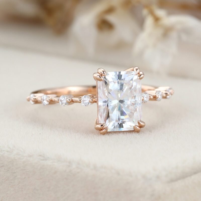 Radian cut Moissanite engagement ring unique engagement ring Vintage Rose gold engagement ring wedding ring Bridal Promise Anniversary gift
