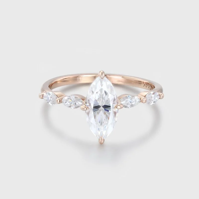 Unique1.0 Ct Marquise Moissanite Engagement Ring In 14K Rose Gold